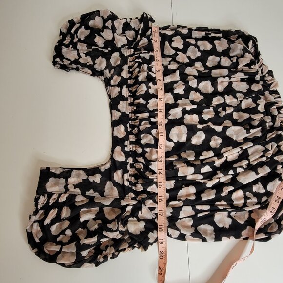 Free People Shirred Bodice Midriff Crop Top Short Sleeve Blk, Beige Size S - Picture 8 of 12